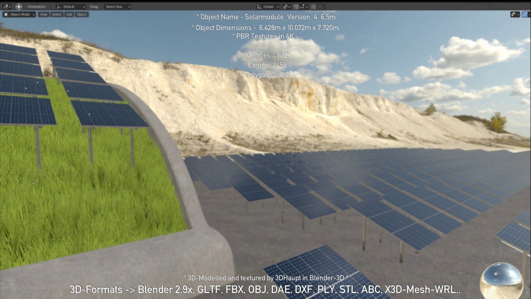 Solarmodule Version 4 - 6500mm Low-poly 3D model_112