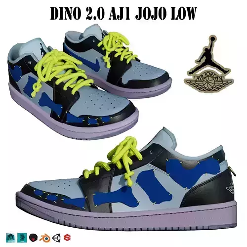 DINO 2 Air Jordan 1 JOJO Low Shoes PBR  Low-poly 3D model