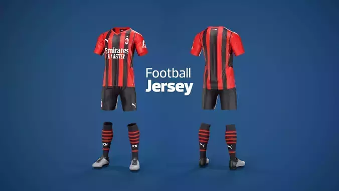Football Jersey full outfit AC Milan Team Low-poly 3D model