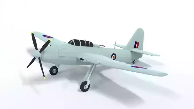Low Poly Cartoon Fairey Spearfish WWII Airplane