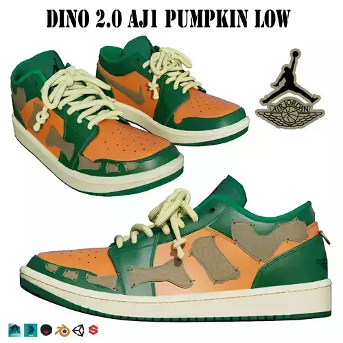 DINO 2 Air Jordan 1 PUMPKIN LOW Shoes PBR  Low-poly 3D model