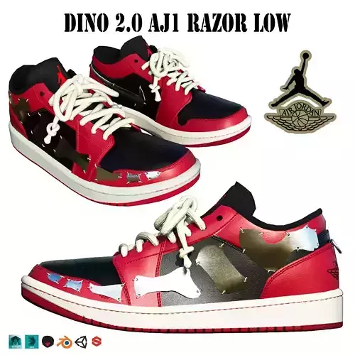 DINO 2 Air Jordan 1 RAZOR LOW Shoes PBR  Low-poly 3D model