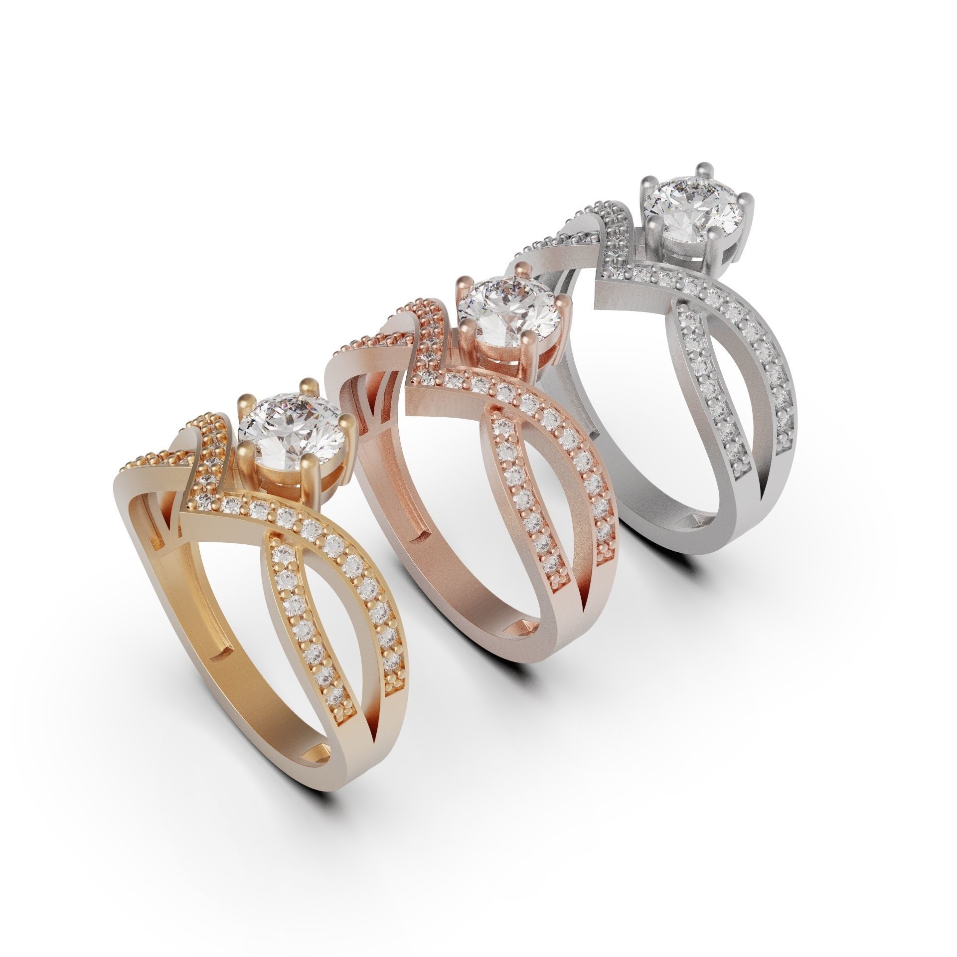 Diamond ring round 3D print model_4