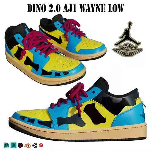 DINO 2 Air Jordan 1 WAYNE LOW Shoes PBR  Low-poly 3D model