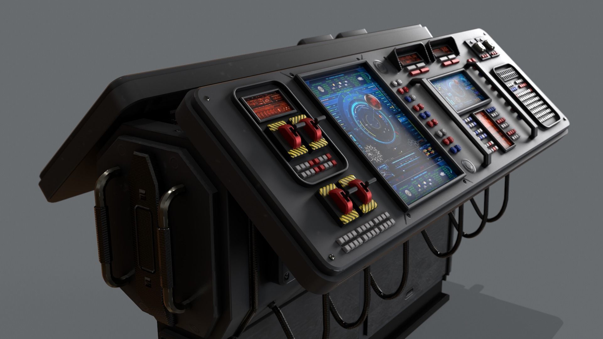Sci-Fi Computer Control Terminal Low-poly 3D model_9