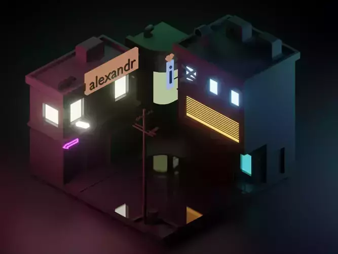 Cyberpunk LOW POLY city at night with neon lights