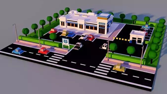Low Poly police station-poly 3D model