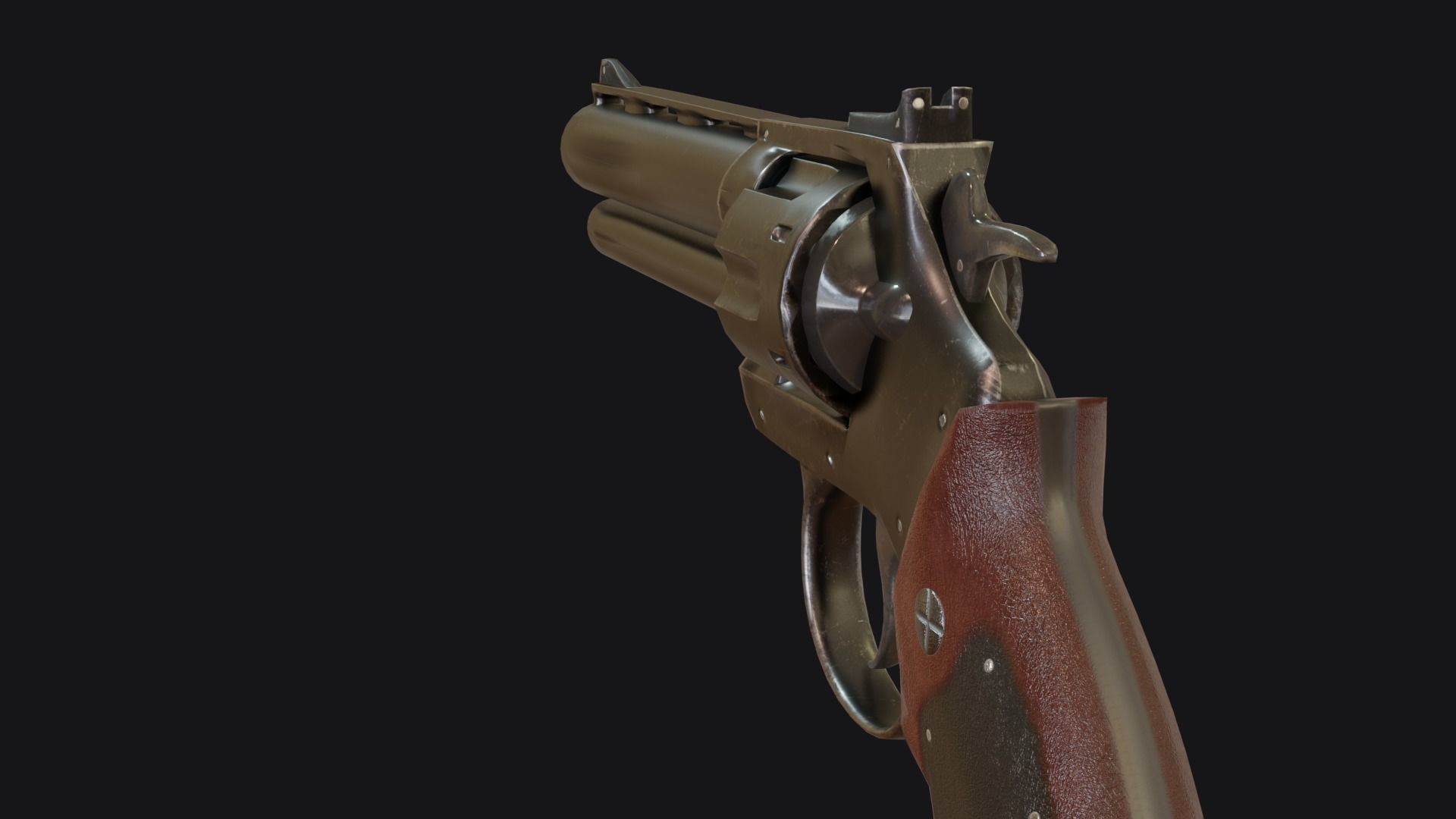 Stylized Grandfather Revolver Low-poly 3D model_5