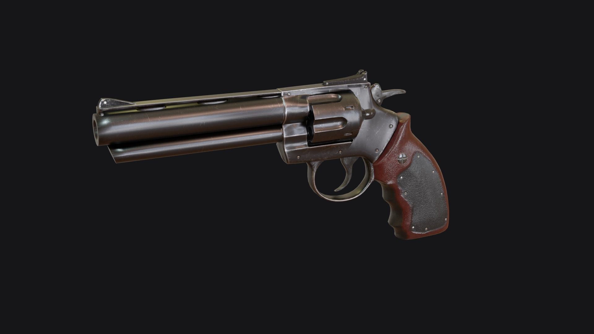 Stylized Grandfather Revolver Low-poly 3D model_4