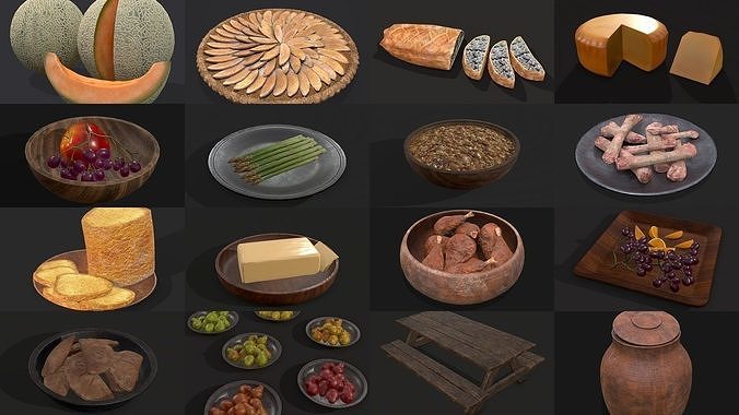 Medieval Double Picnic Feast Collection  3D Model Pack 4
