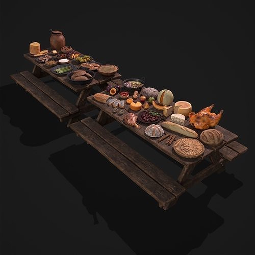 Medieval Double Picnic Feast Collection  3D Model Pack 2