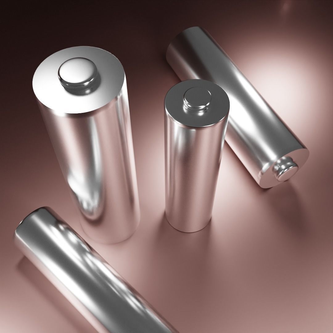 Battery three metal cylinders 3D model_1
