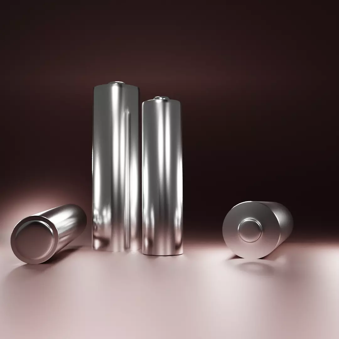 Battery three metal cylinders 3D model_0