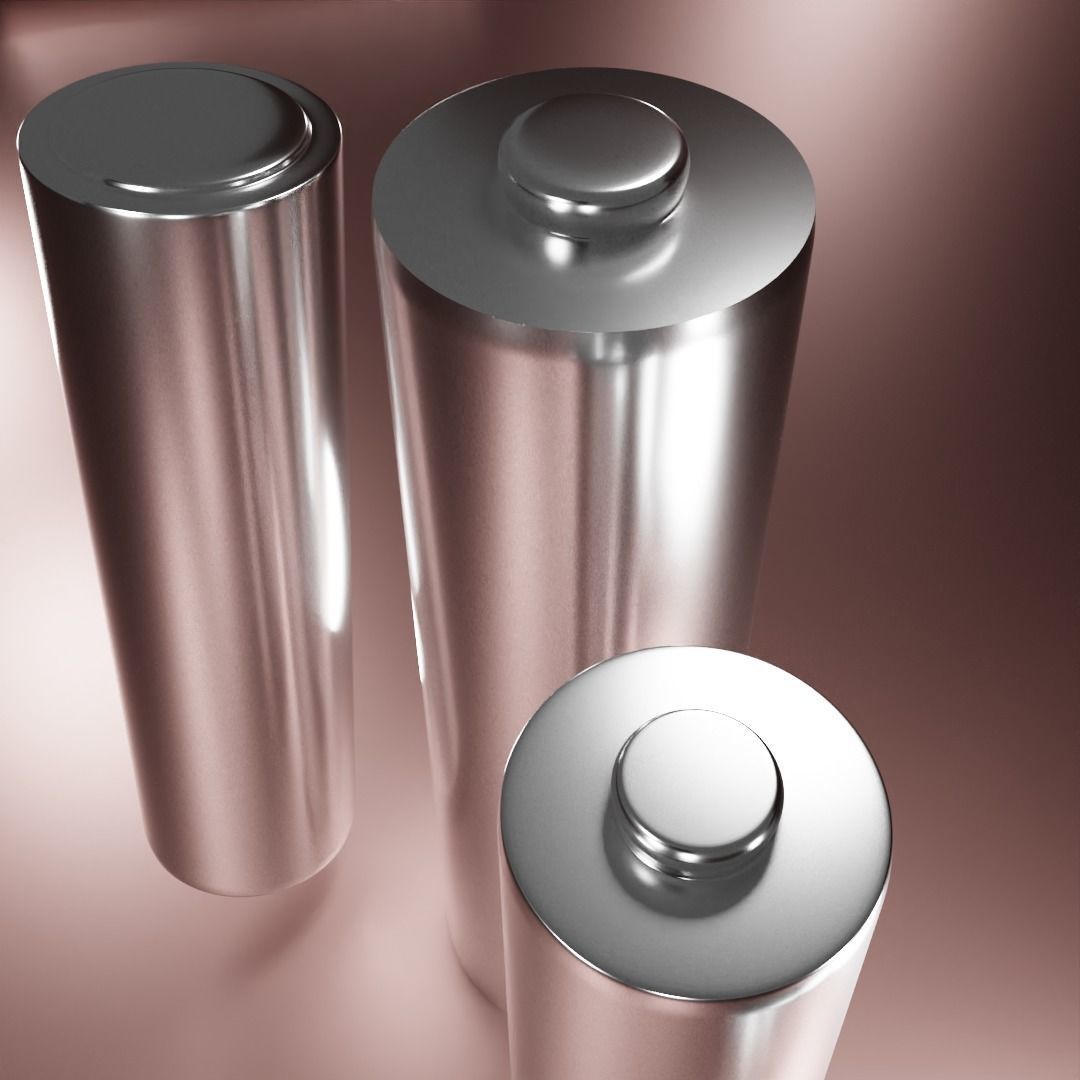 Battery three metal cylinders 3D model_2