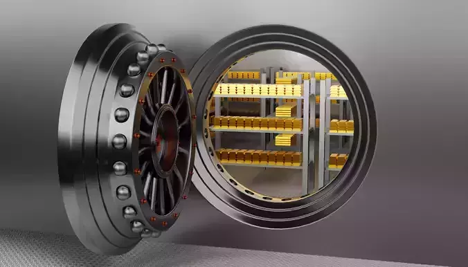 Bank Vault room with gold