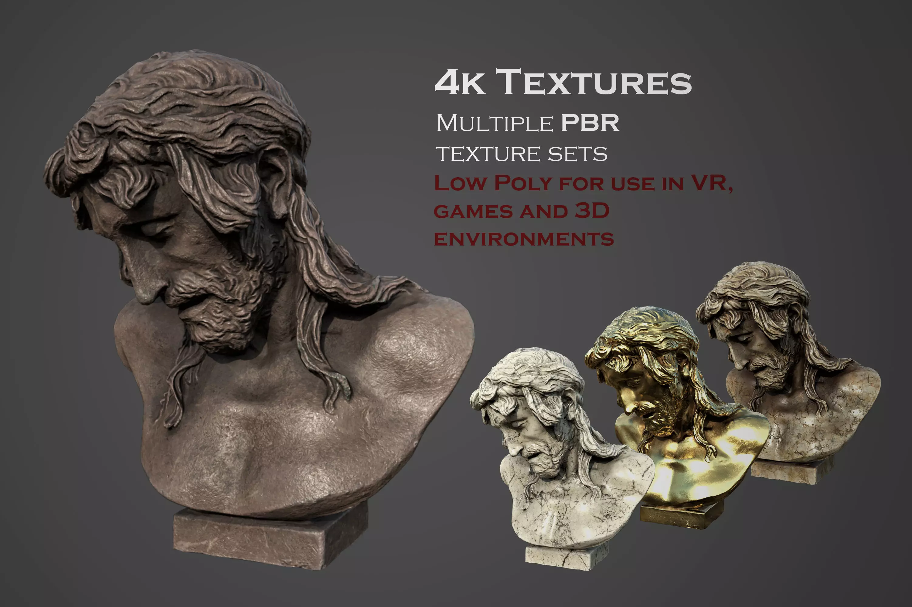 Bust of Christ on the Crucifix Low-poly 3D model_0