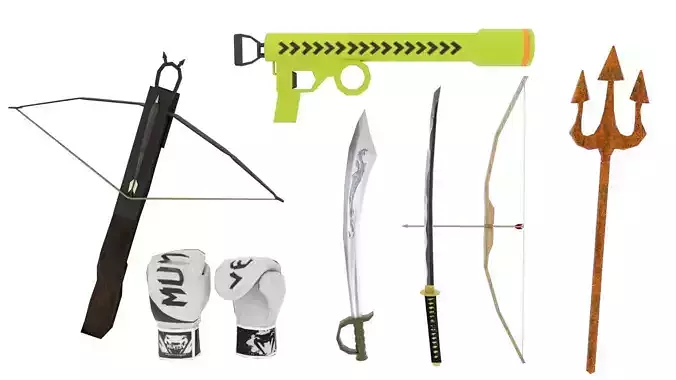 Lowpoly 3D Armaments bow and arrow Low-poly 3D model