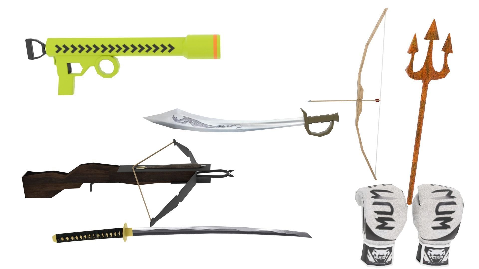 Lowpoly 3D Armaments bow and arrow Low-poly 3D model_1