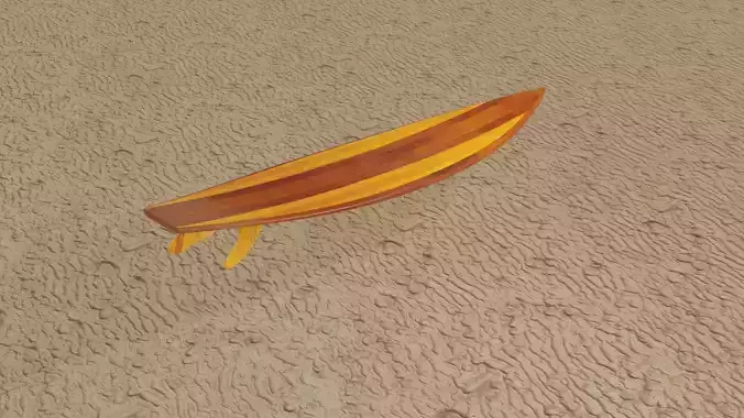 Wooden realistic surfboard Low-poly 3D model