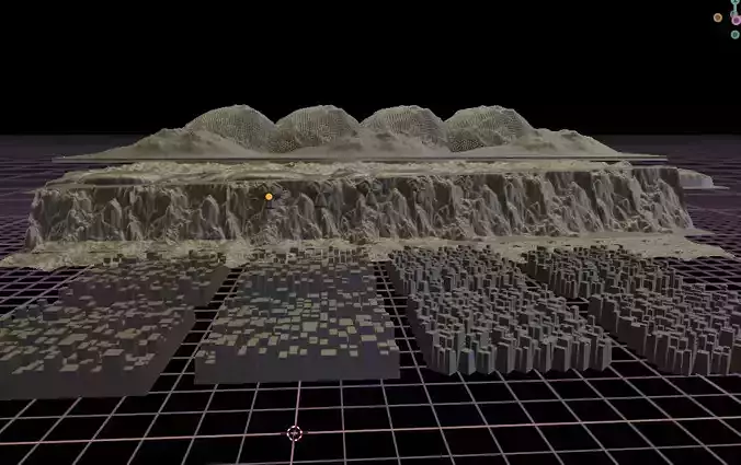 Village desert landscape with mountains and hills