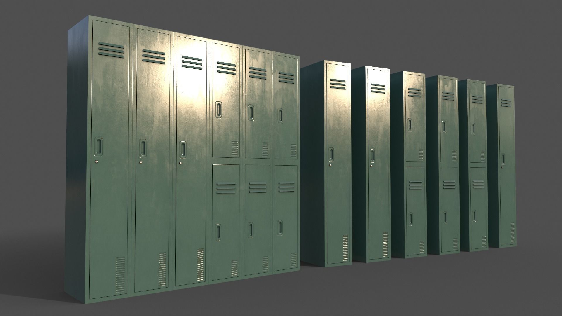 PBR School Gym Locker 06 - Green Light Low-poly 3D model_2