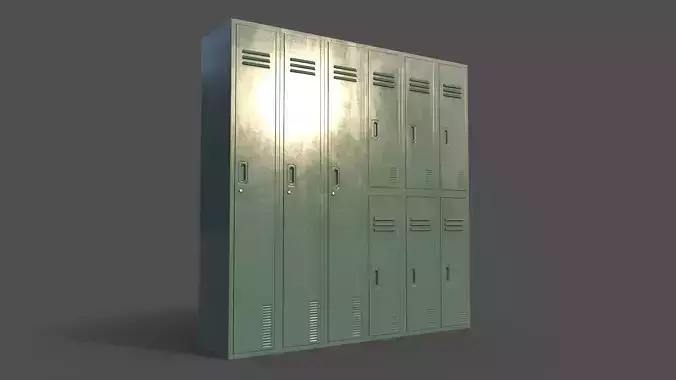 PBR School Gym Locker 06 - Green Light Low-poly 3D model