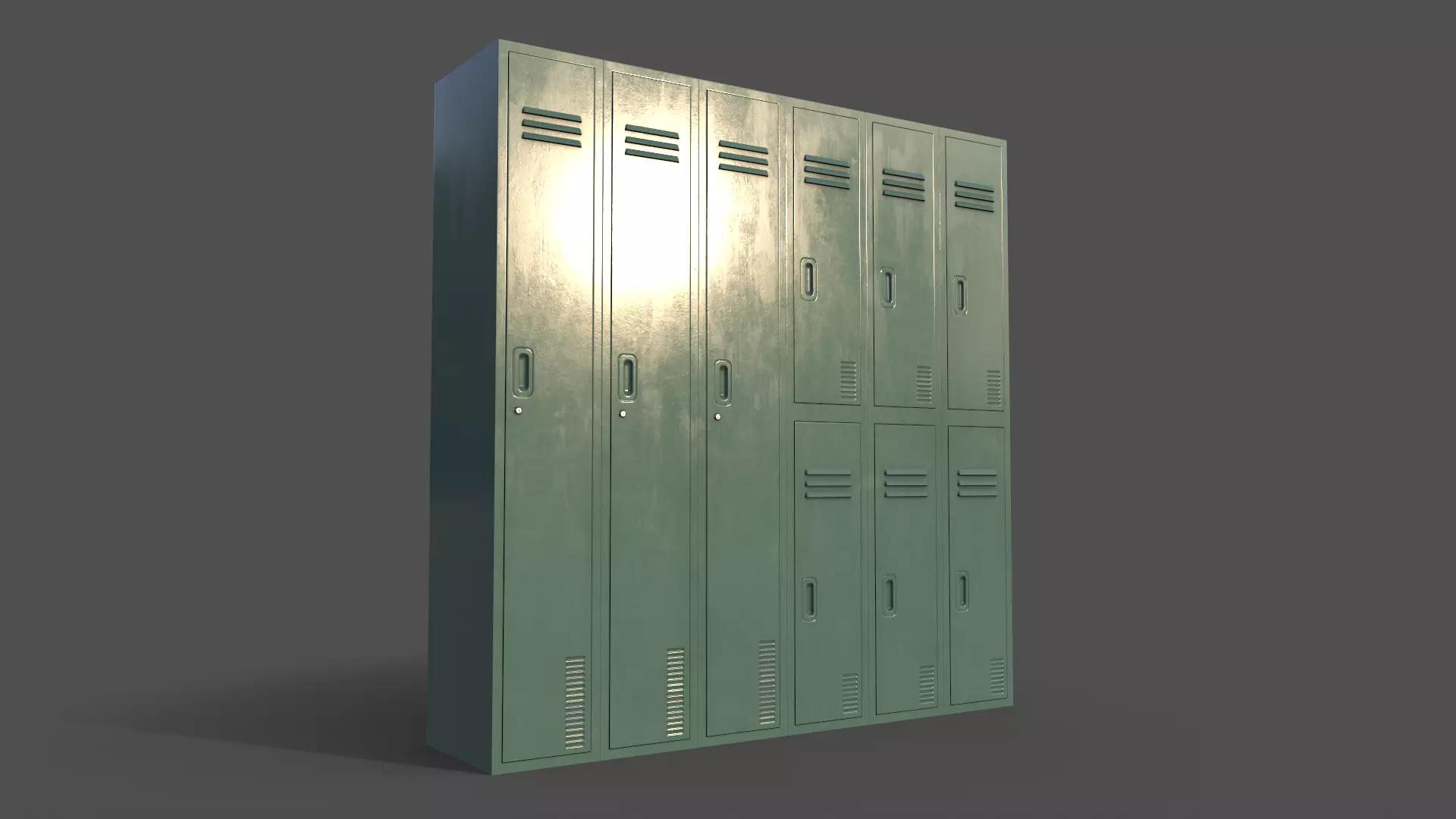 PBR School Gym Locker 06 - Green Light Low-poly 3D model_0