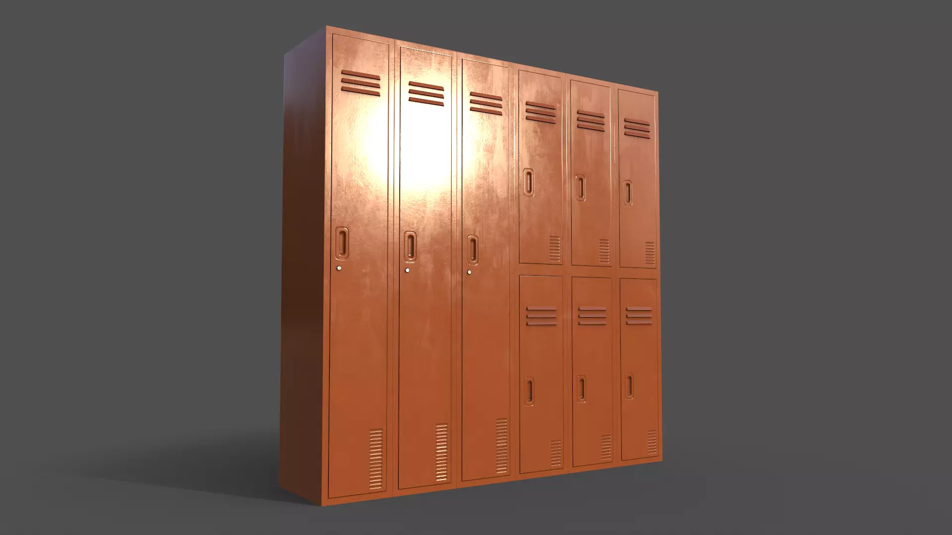 PBR School Gym Locker 06 - Orange Low-poly 3D model_0