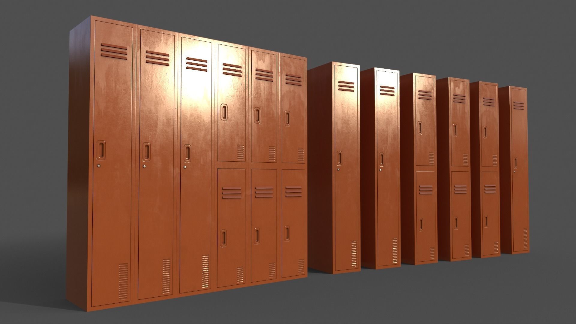 PBR School Gym Locker 06 - Orange Low-poly 3D model_2