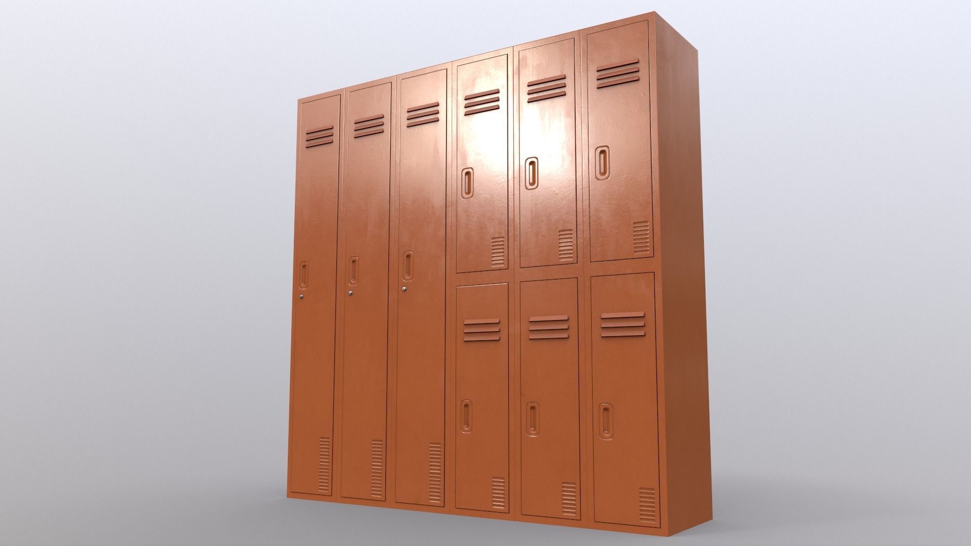 PBR School Gym Locker 06 - Orange Low-poly 3D model_11