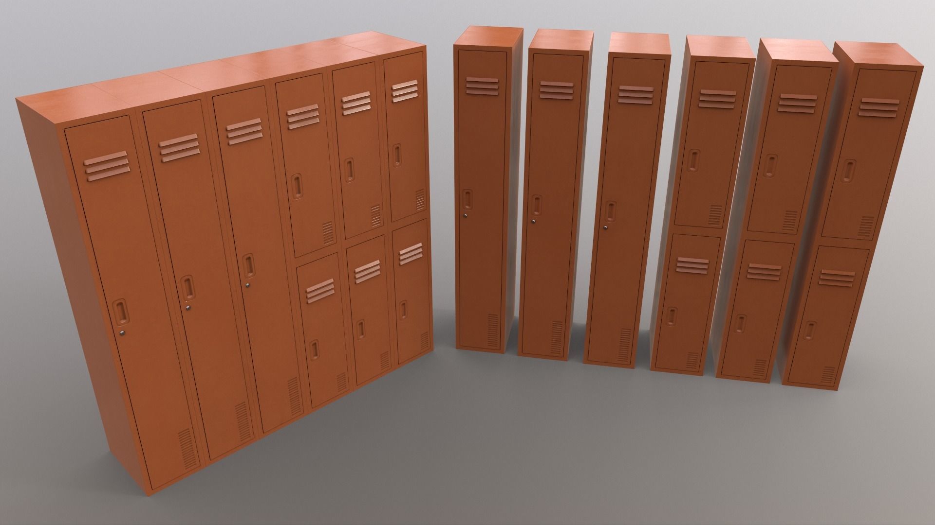 PBR School Gym Locker 06 - Orange Low-poly 3D model_14