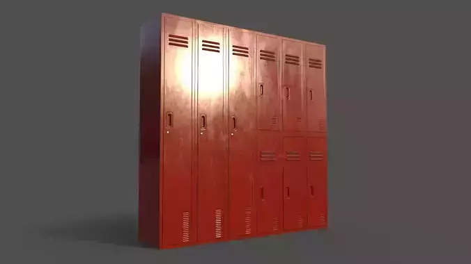 PBR School Gym Locker 06 - Red Low-poly 3D model