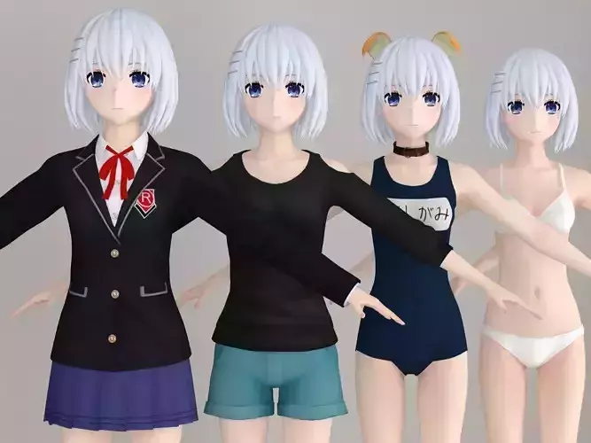 T pose nonrigged model of  Origami Tobiichi  anime girl 3D model