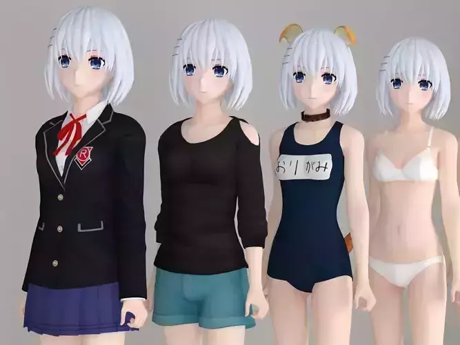 Origami Tobiichi anime girl pose 01 3D model