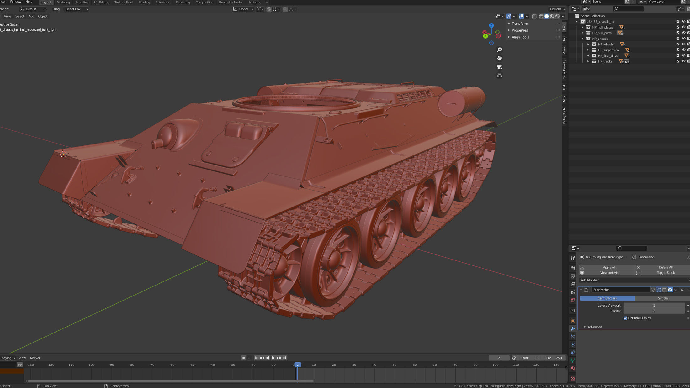 T-34 Tank Chassis High-Poly 3D model_37
