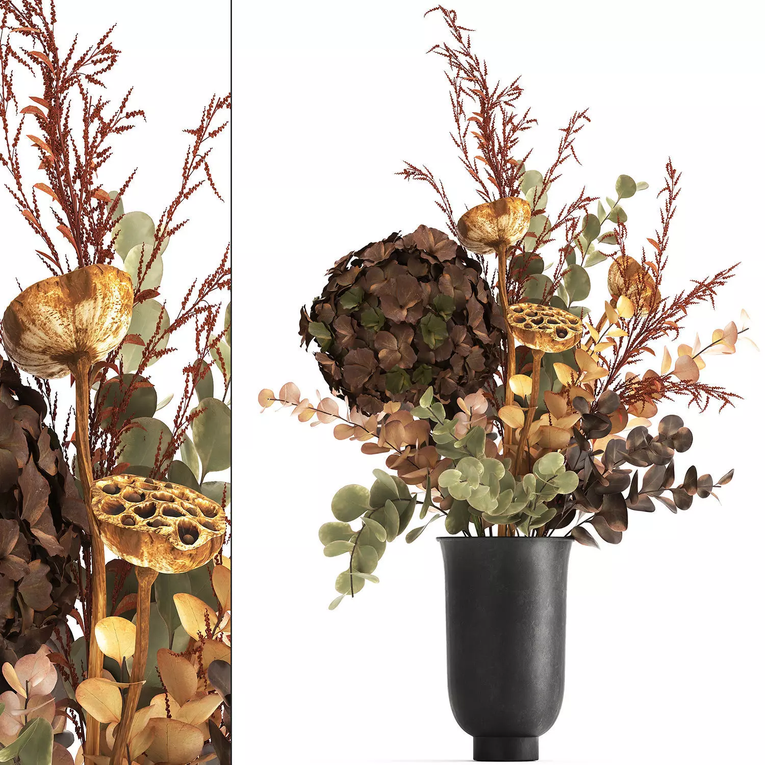 Bouquet of dried flowers in a glass vase 159 3D model