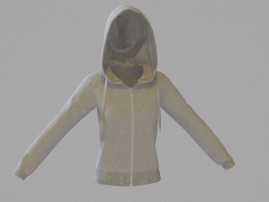 LowPoly zip up hoodie with drawstring Low-poly 3D model_6