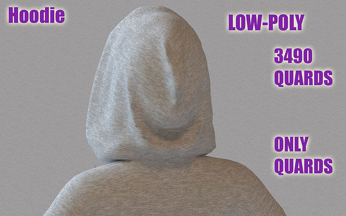 LowPoly zip up hoodie with drawstring Low-poly 3D model