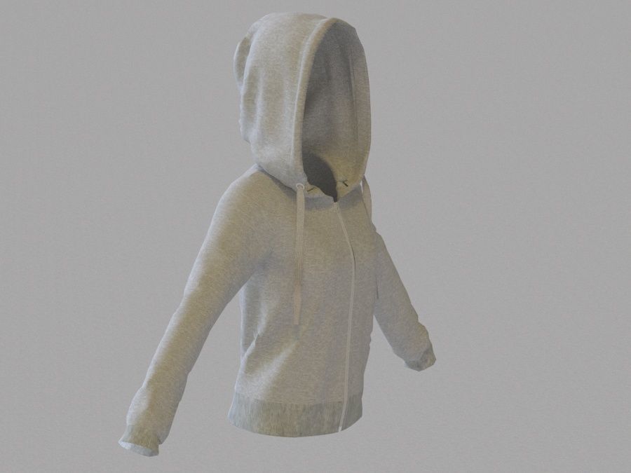 LowPoly zip up hoodie with drawstring Low-poly 3D model_3