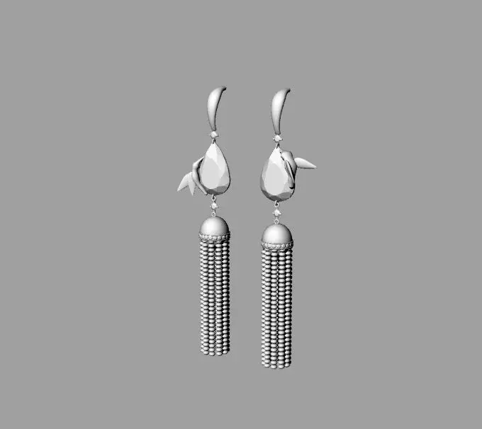 Earrings two silver with tassels Free 3D model