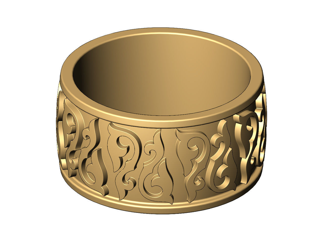 Floral scroll engraving cigar band US sizes 8 9 10 3D print model_4