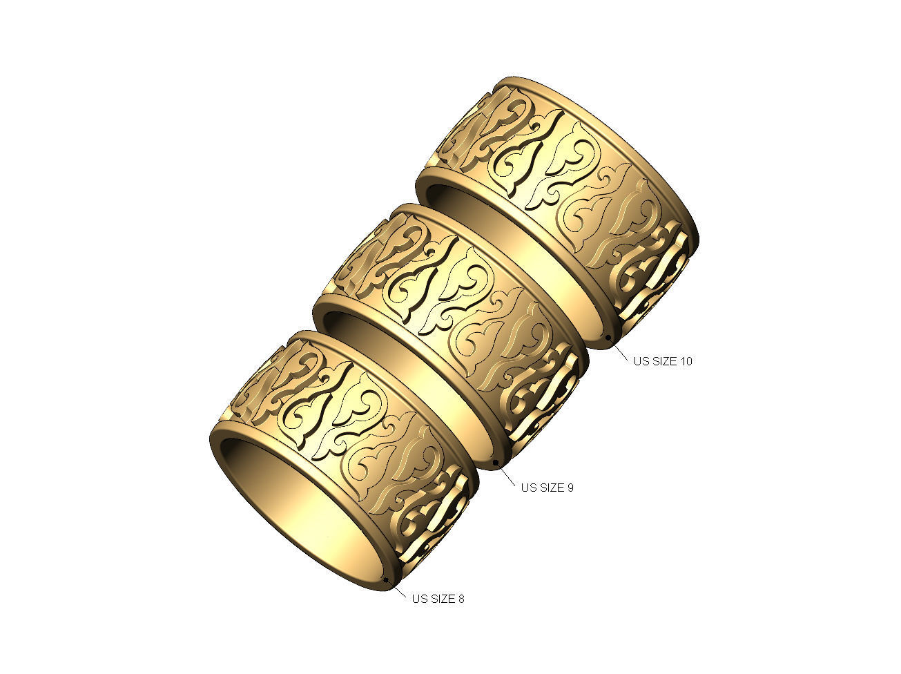 Floral scroll engraving cigar band US sizes 8 9 10 3D print model_2