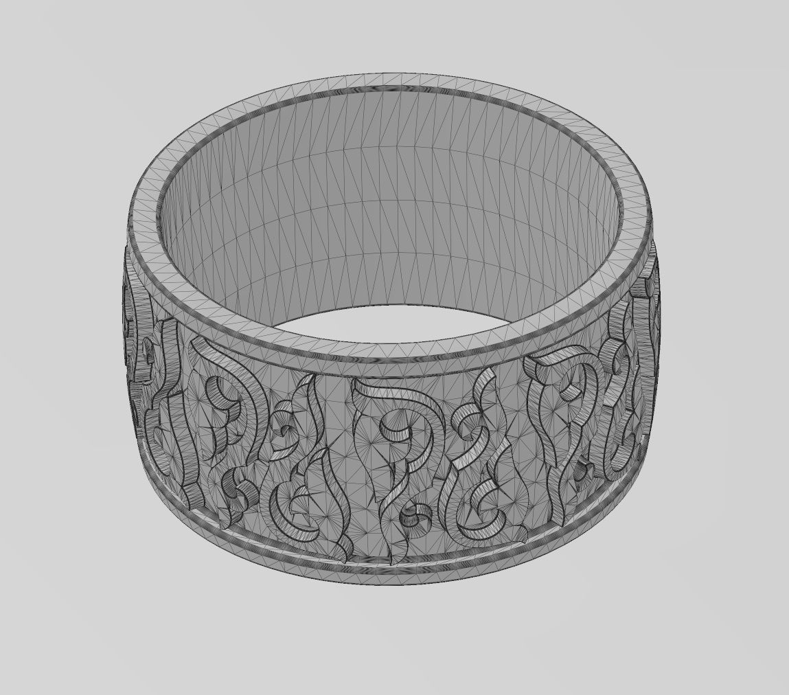 Floral scroll engraving cigar band US sizes 8 9 10 3D print model_15