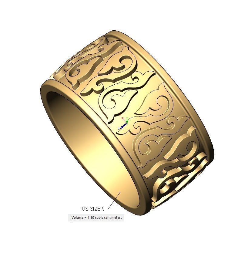 Floral scroll engraving cigar band US sizes 8 9 10 3D print model_11