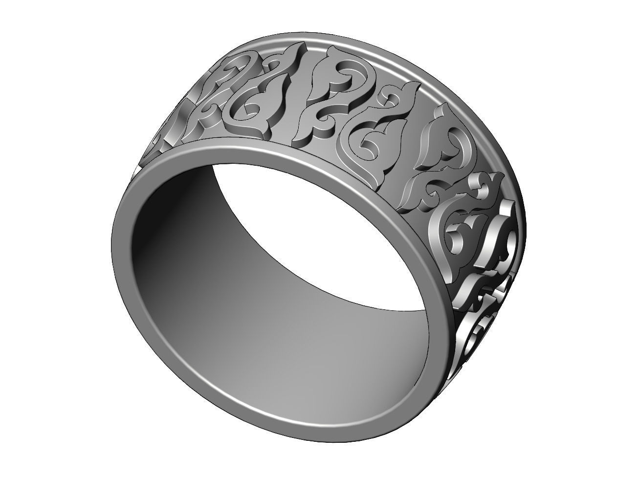 Floral scroll engraving cigar band US sizes 8 9 10 3D print model_8