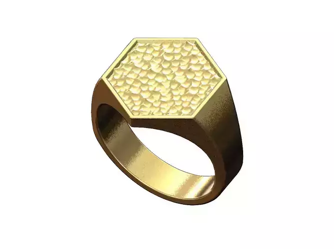 Hexagonal signet with hammered textured top US sizes 6to9 