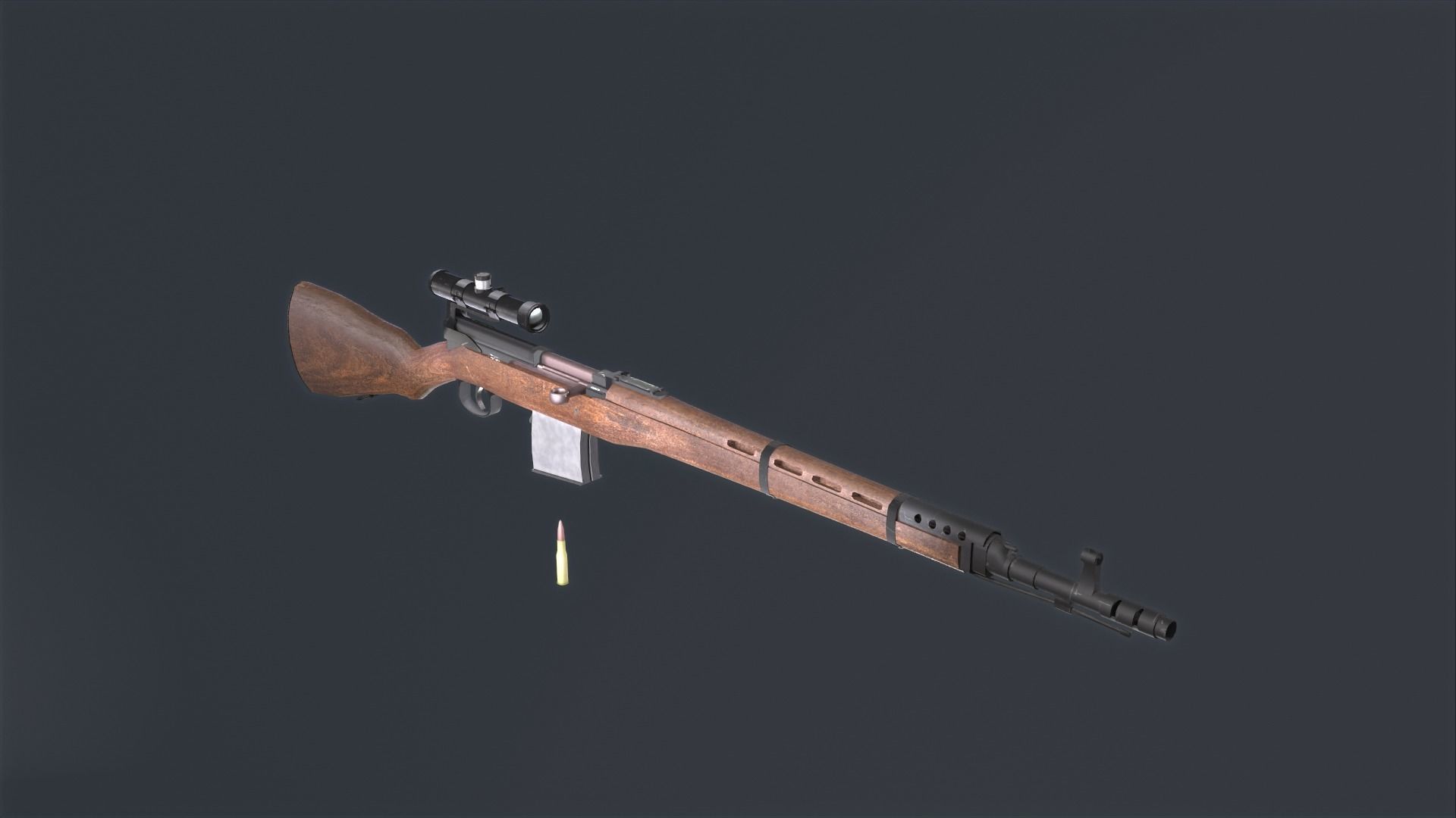 Tokarev SVT 40 low poly game ready rifle Low-poly 3D model_14