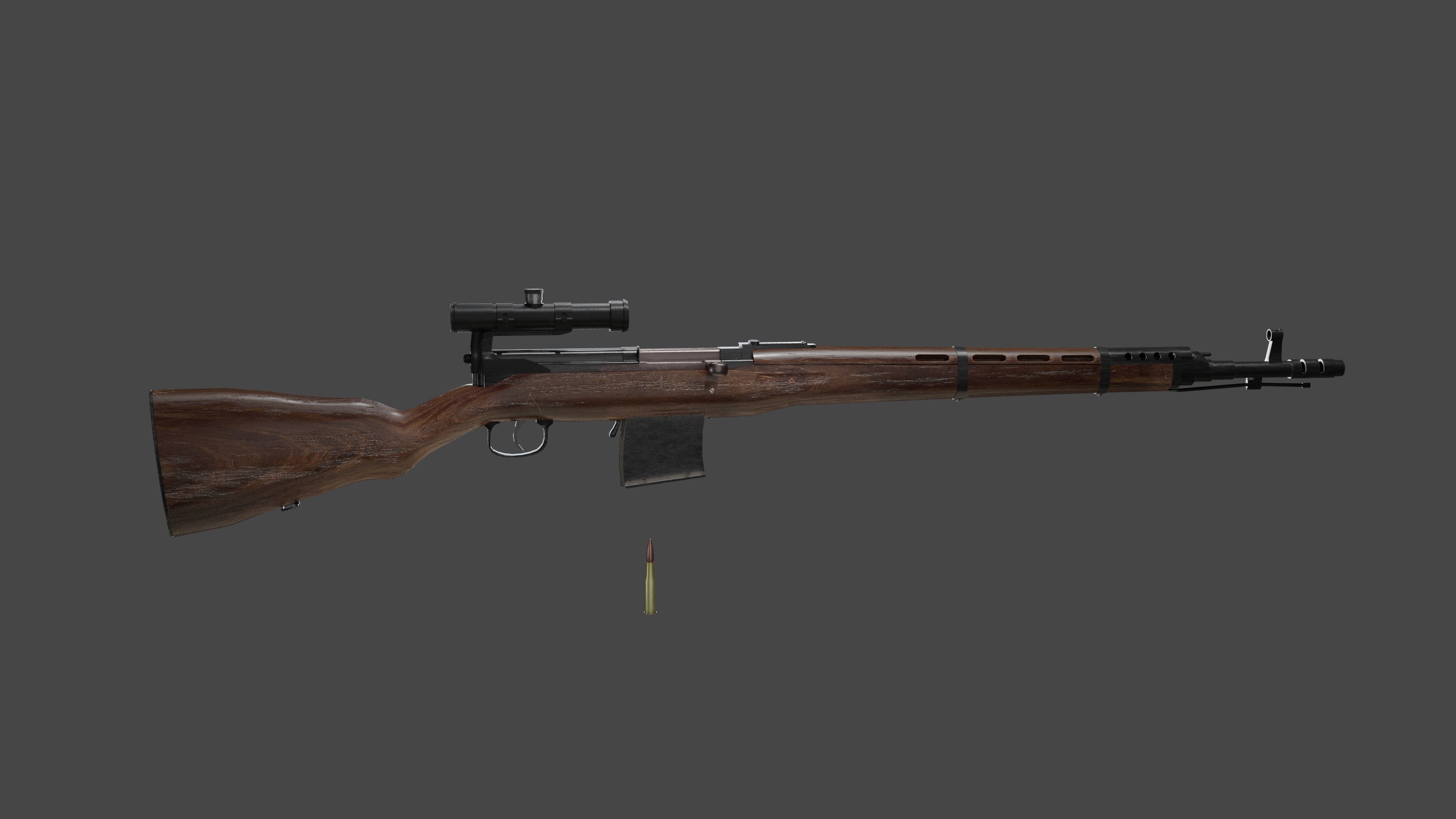 Tokarev SVT 40 low poly game ready rifle Low-poly 3D model_9