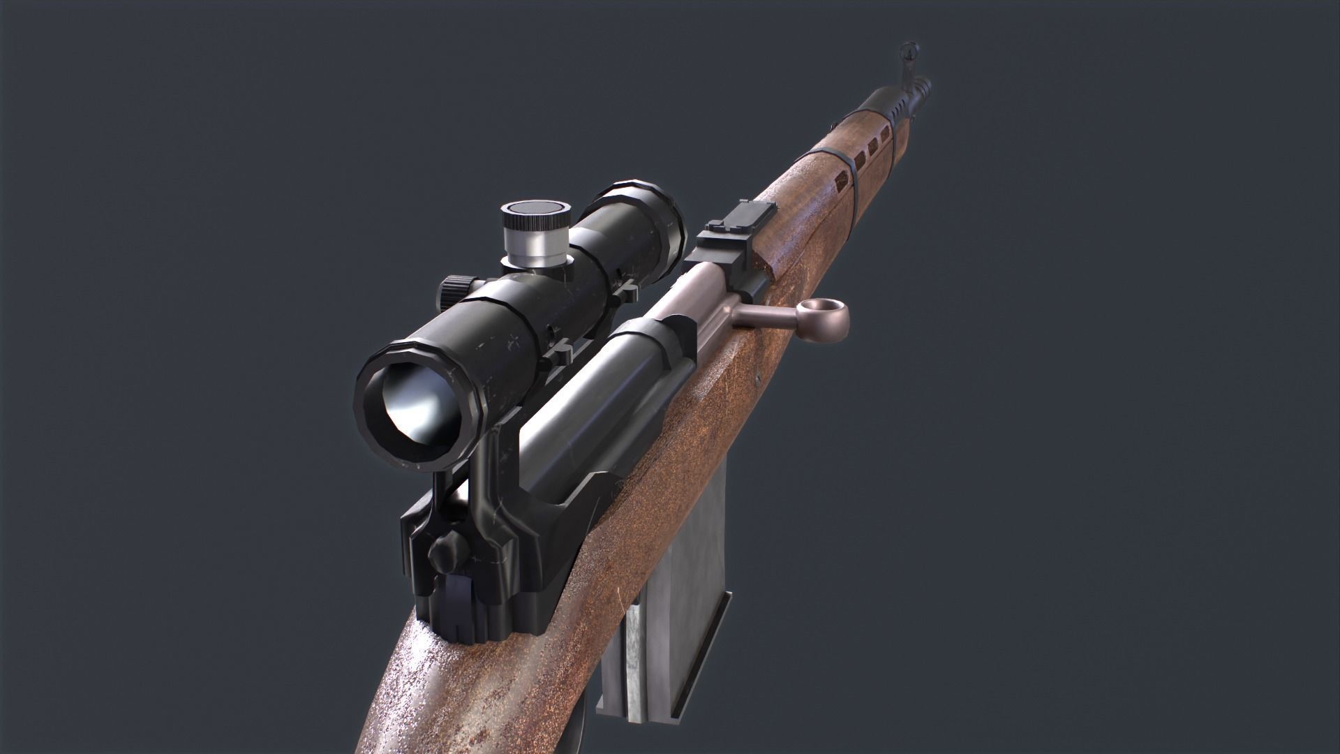 Tokarev SVT 40 low poly game ready rifle Low-poly 3D model_2