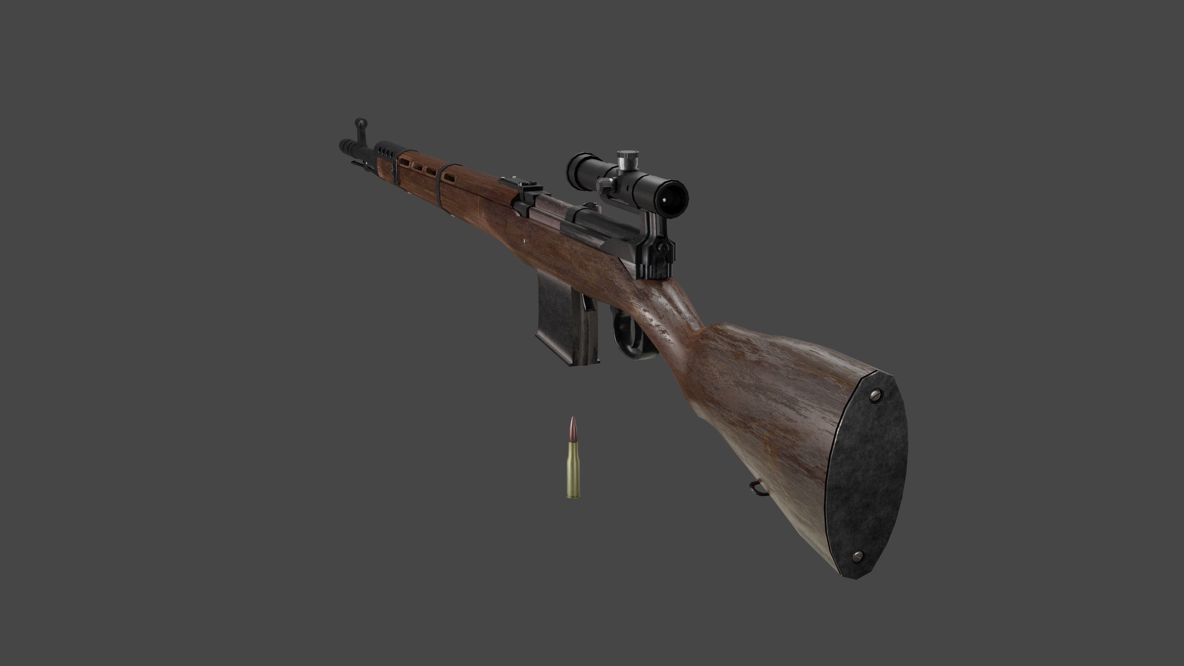 Tokarev SVT 40 low poly game ready rifle Low-poly 3D model_8